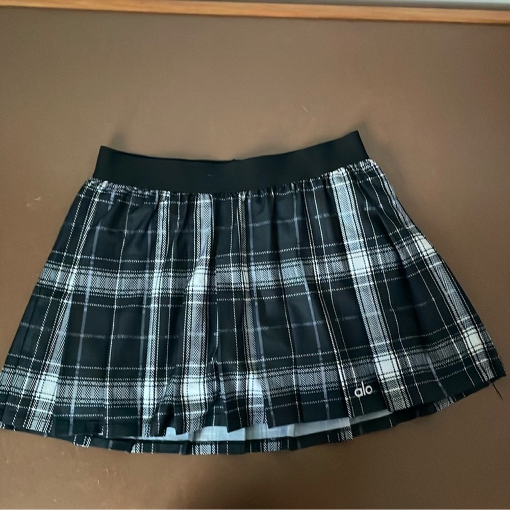 ALO Yoga Black and White Plaid Mini Skirt